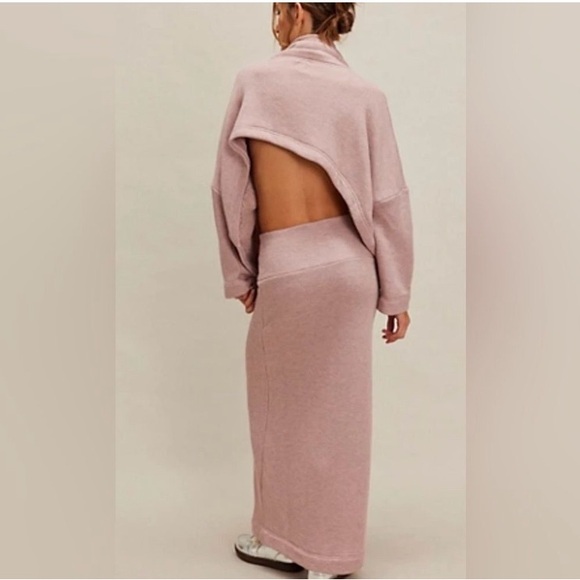 Free People Milley Co-Ord Open Back Pink Sweater and Skirt Set - Picture 1 of 16